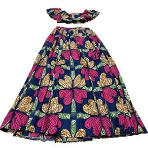 Grass Fields Skirt Crop Top Set Tropical Maxi Skirt Ruffle Strapless Size L